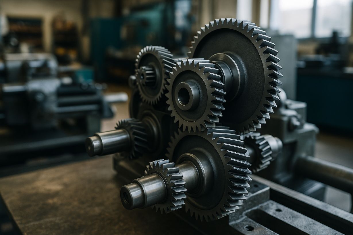 Complex gear system printed in grey FDM material